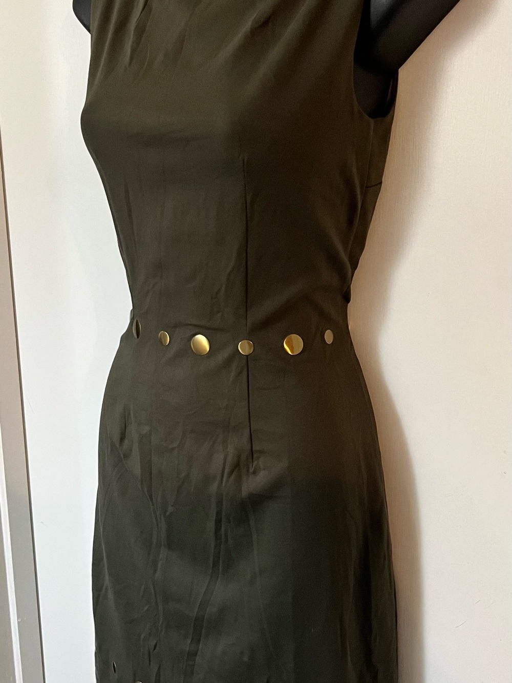 Cynthia Rowley Olive Green Sleeveless Dress with Gold Studs